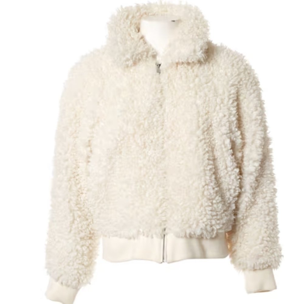 Maje Blanche White Faux Shearling Fur Coat